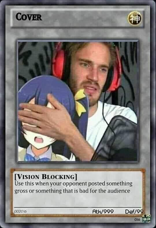 Vision blocking card - PewDiePie covers a girls eyes