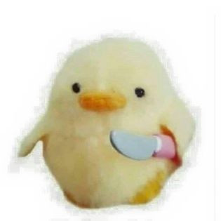Duckling holding a plastic knife will attack you!