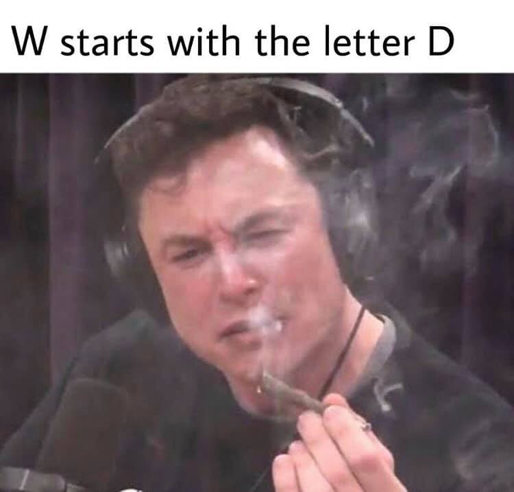 W starts with the letter D - Elon Musk smoking weed meme