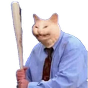 Cat with baseball bat in human body meme