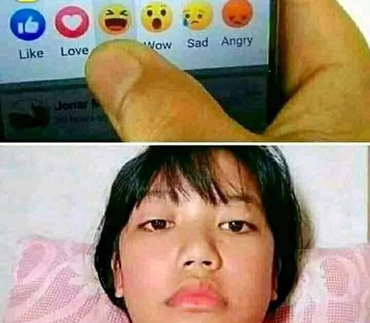Girl reacting Haha on phone with expressionless face