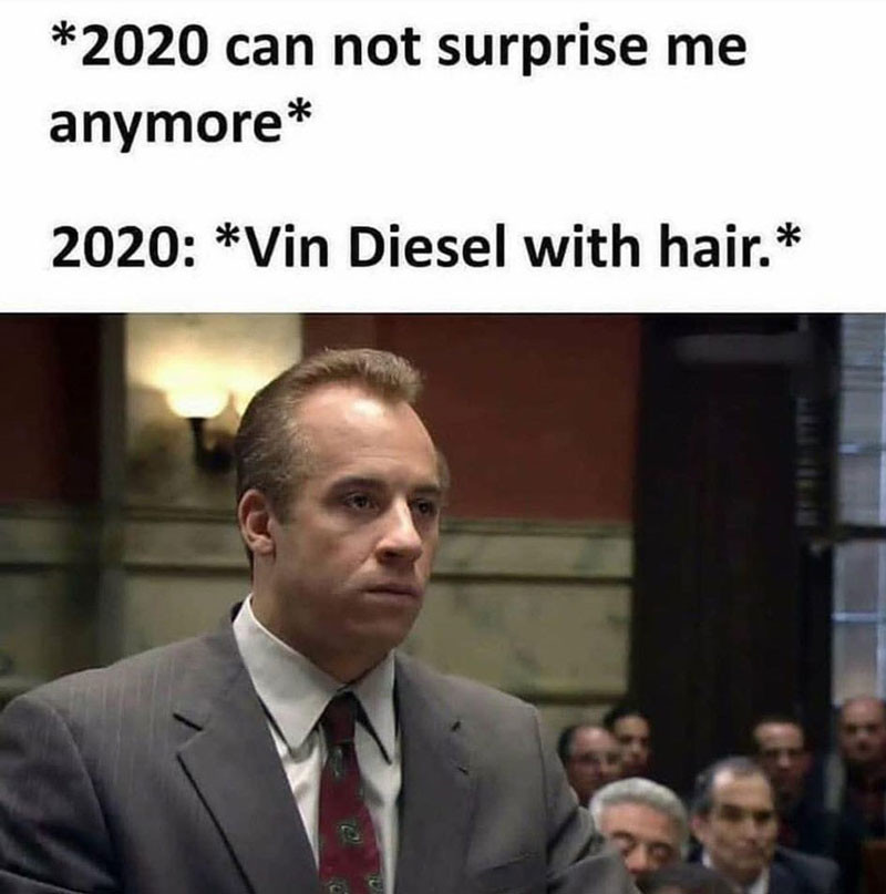 Vin Diesel with hair meme - 2020 can not surprise me anymore