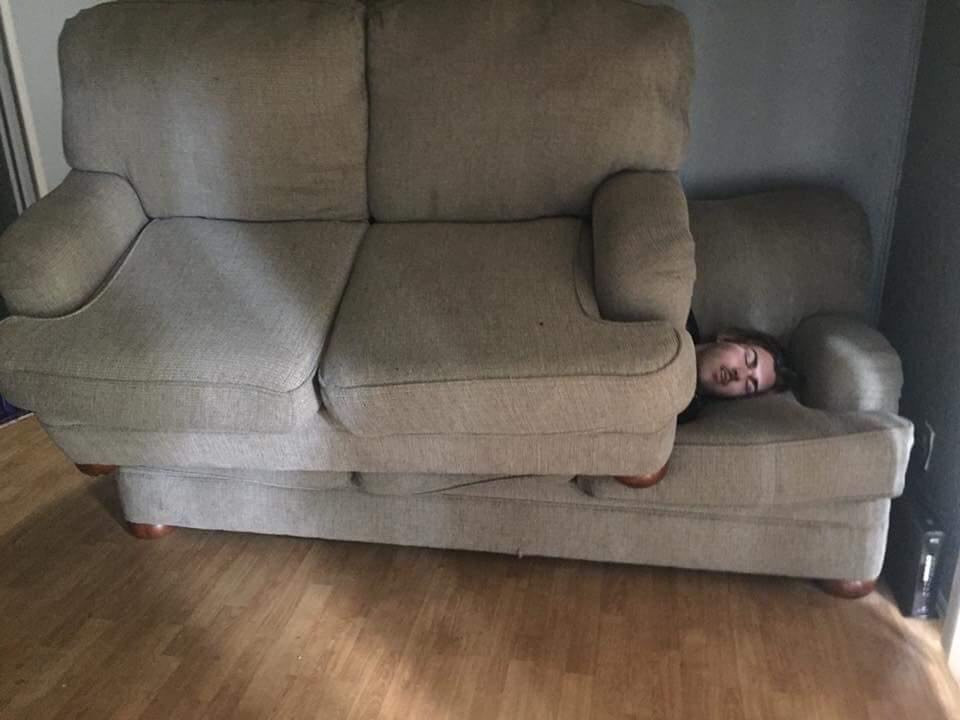 Using sofa as blanket meme