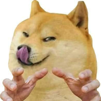 Doge licking meme with 2 human hands