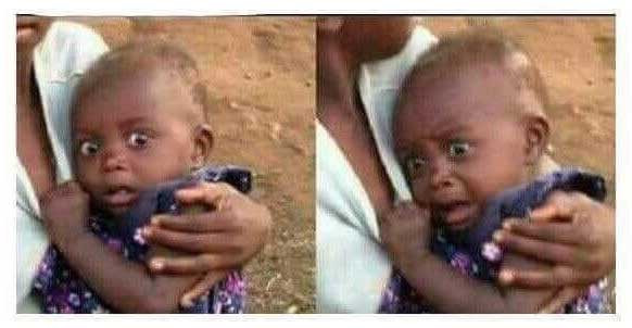 Frightened and shocked black baby girl meme template