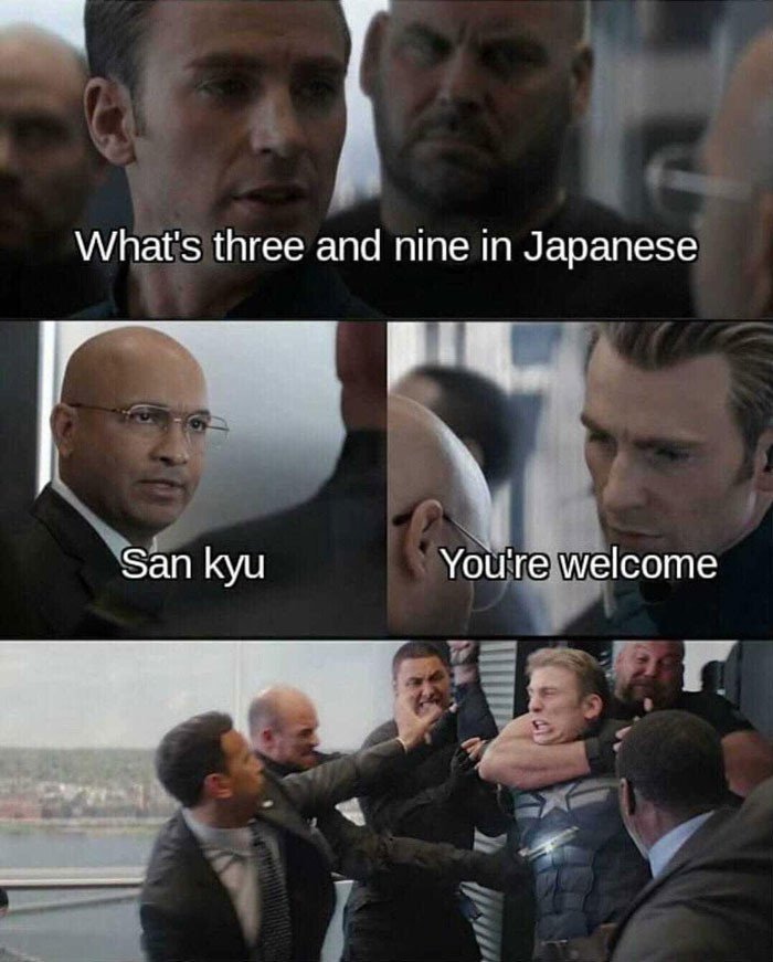 What's three and nine in Japanese? San Kyu thank you meme