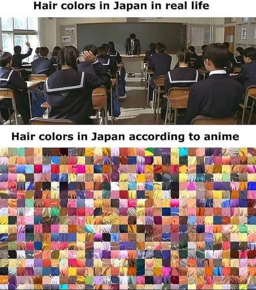 Hair colors in Japan in real life vs in Anime