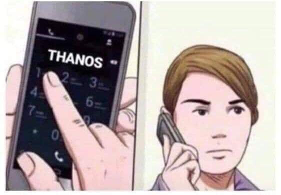 Woman using mobile phone to call Thanos meme