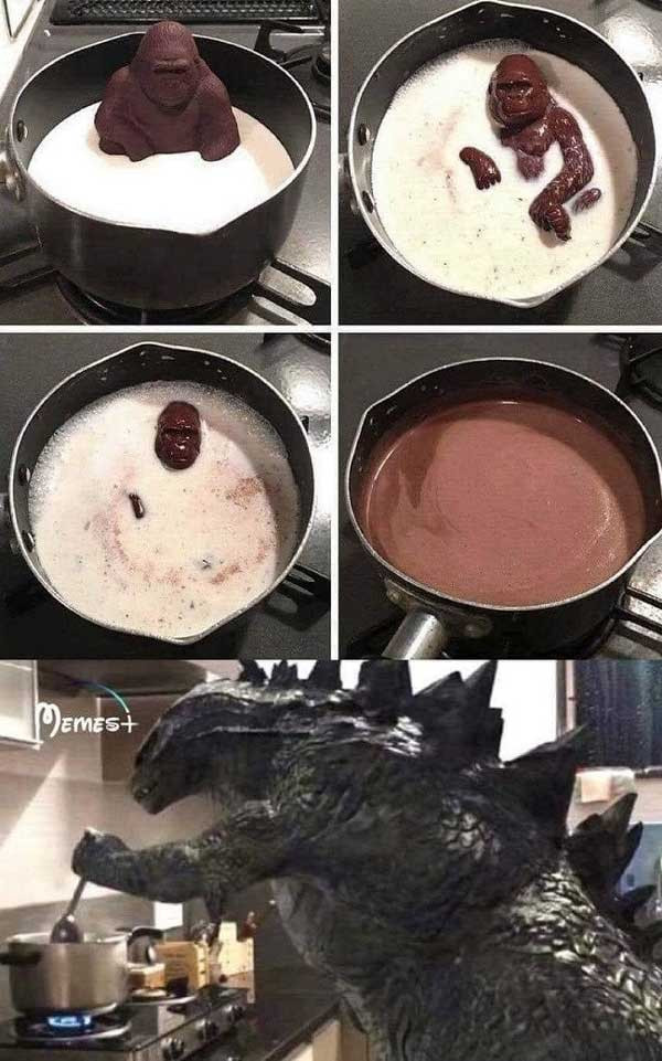 Godzilla cooking Kong chocolate meme
