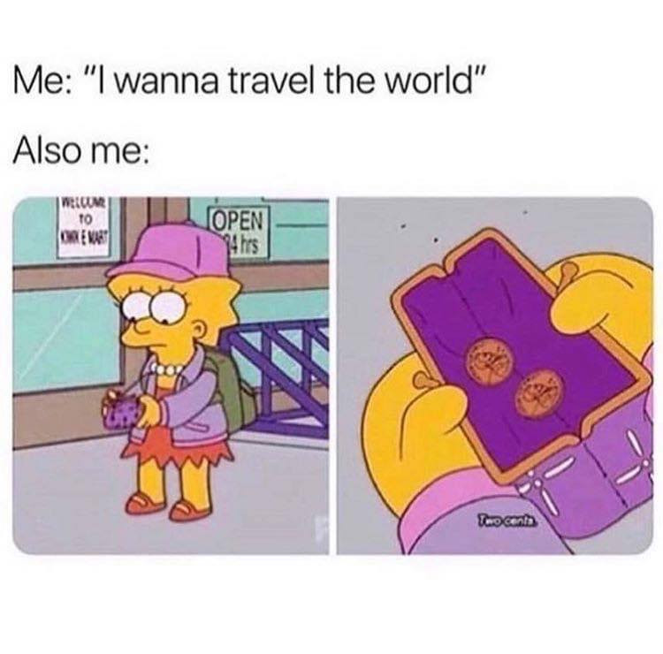 Me wanna travel the world but no money meme