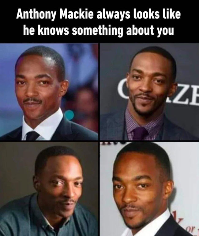 Anthony Mackie always looks like he knows something about you meme