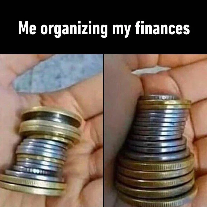 Me organizing my finances - sorting penny coins meme